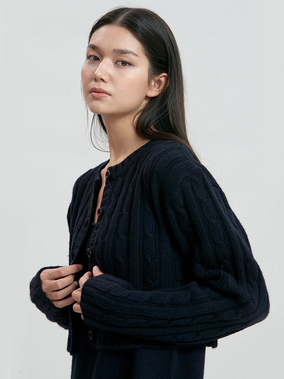 cashmere cable knit cardigan (dark navy)