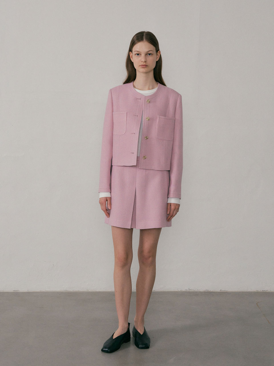 22Fall Flat Tweed Skirt (Pink)